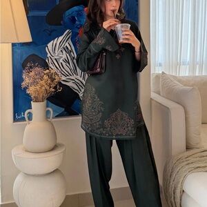 Pakistani designer Chic Dark Green Long Sleeve Dress